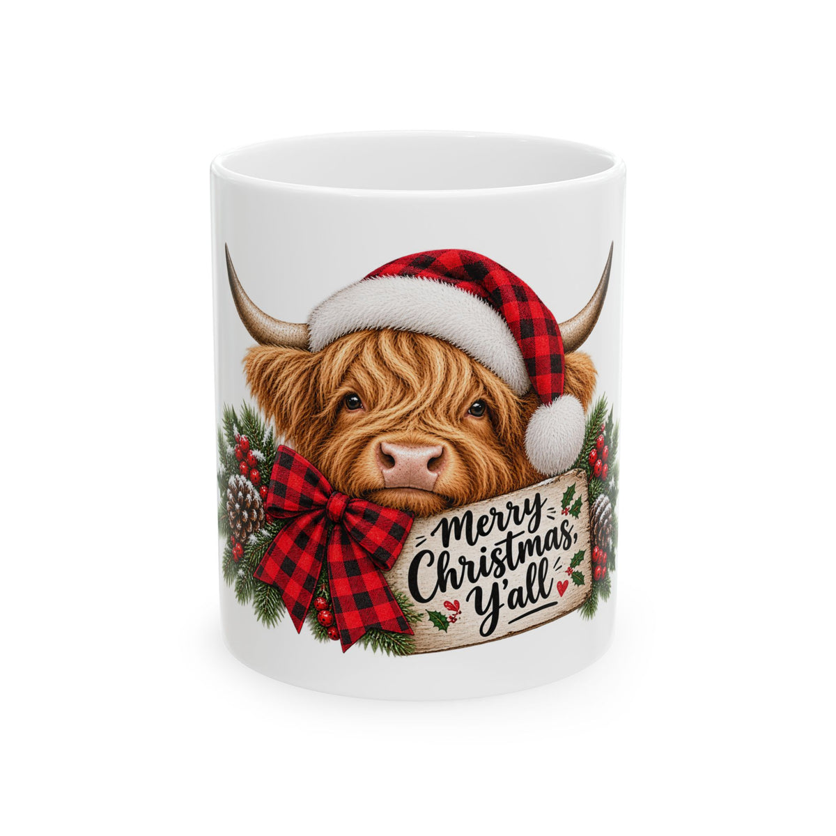 Merry Christmas Y'all Highland Cow Christmas Mug